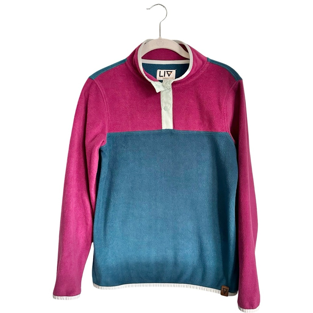 LIV Outdoor Girls‎ Purple Blue Cozy Fleece Pullover Snap Up Top Size 14 EUC